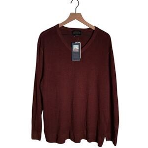 NWT PENDLETON lightweight merino wool classic minimalist vneck maroon sweater XL